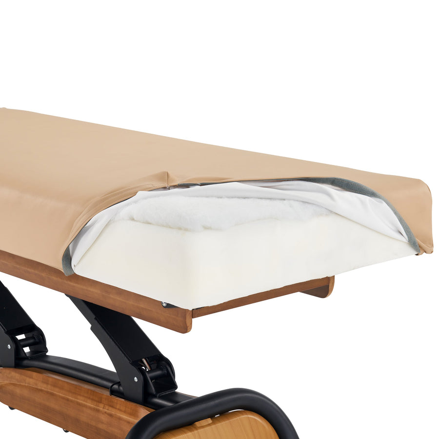 Master Massage Atlas Flat Electric Lift Spa Salon Stationary Bed - Walnut Base, Cream Top with Interchangable Black Upholstery