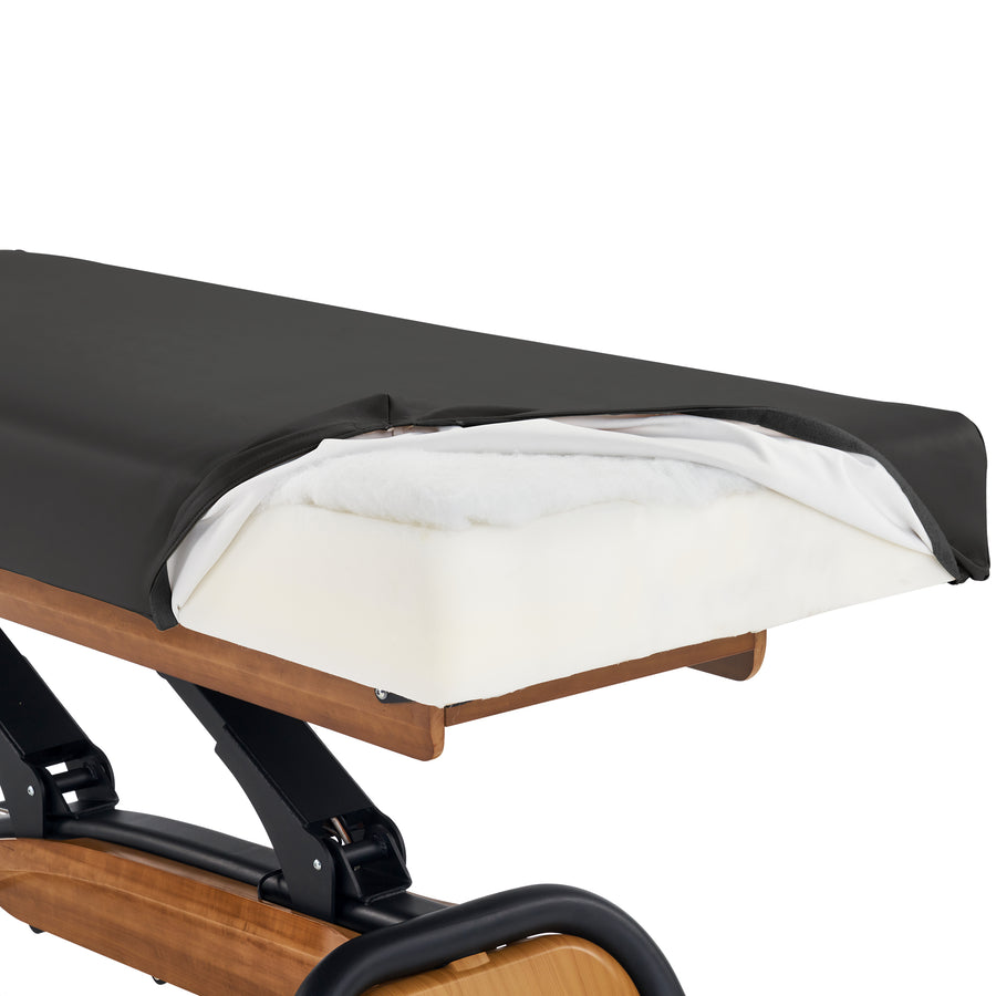 Master Massage Atlas Flat Electric Lift Spa Salon Stationary Bed - Walnut Base, Cream Top with Interchangable Black Upholstery